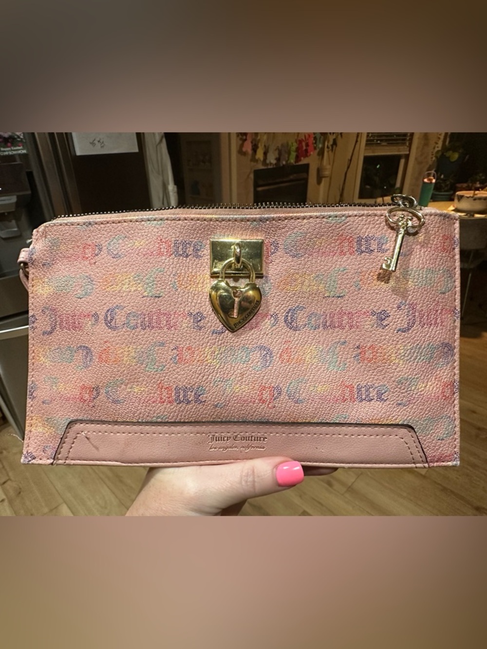 Juicy Couture Pink Multicolor Logo Heart-Lock Wristlet